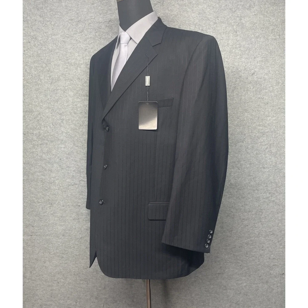 NWT Martino Men 48L Black Pinstripe Longline Blazer 3 Button Front Classic Sharp